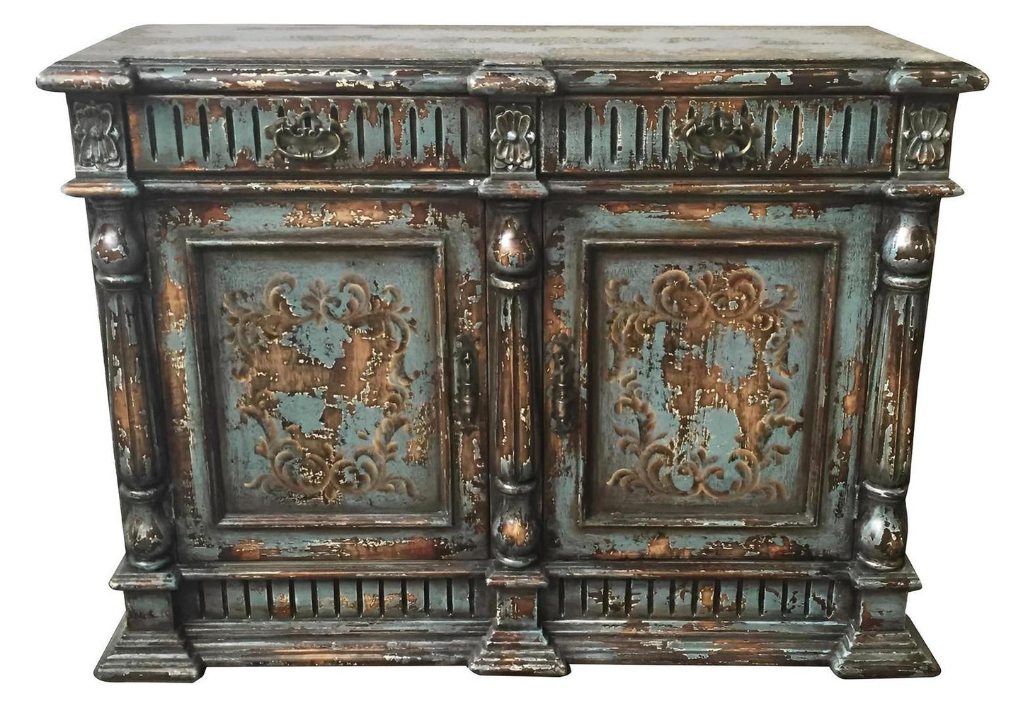 Prague Distressed Teal Luxe Dining Room Buffet Table 23x60x44