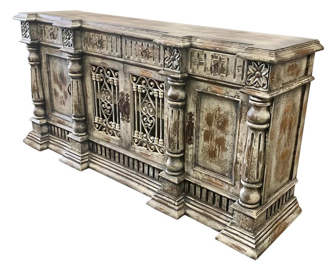 Beaugency Weathered Grey Handcrafted Dining Room Buffet Table 16x90x44 European Heritage