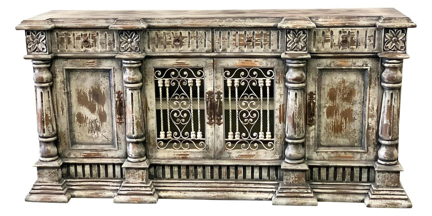 Beaugency Weathered Grey Handcrafted Dining Room Buffet Table 16x90x44 European Heritage