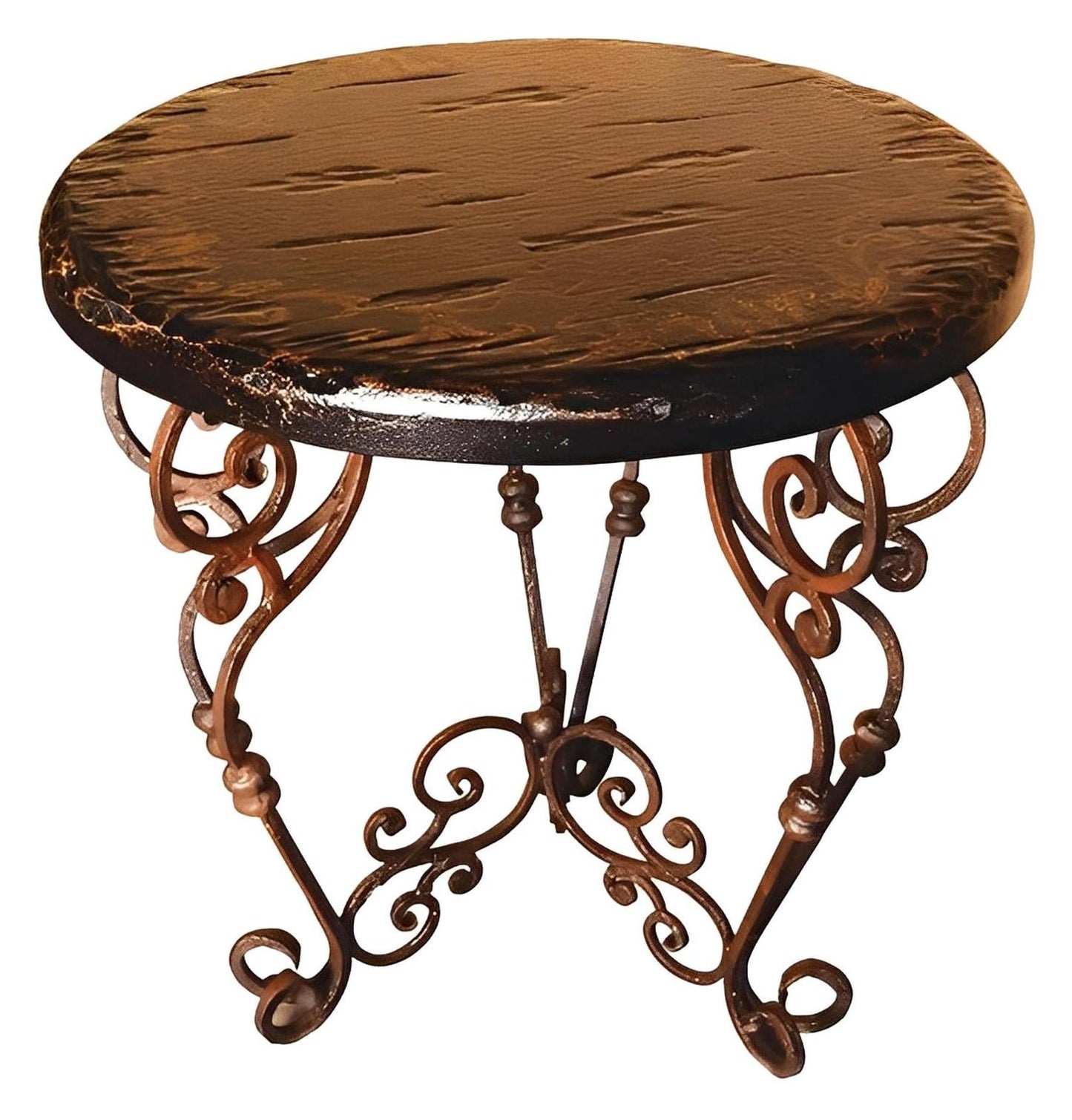 Navarrenx End Tables (2-Pack) Dark Brown, Ornate Decorative Wrought-Iron Scrollwork Base