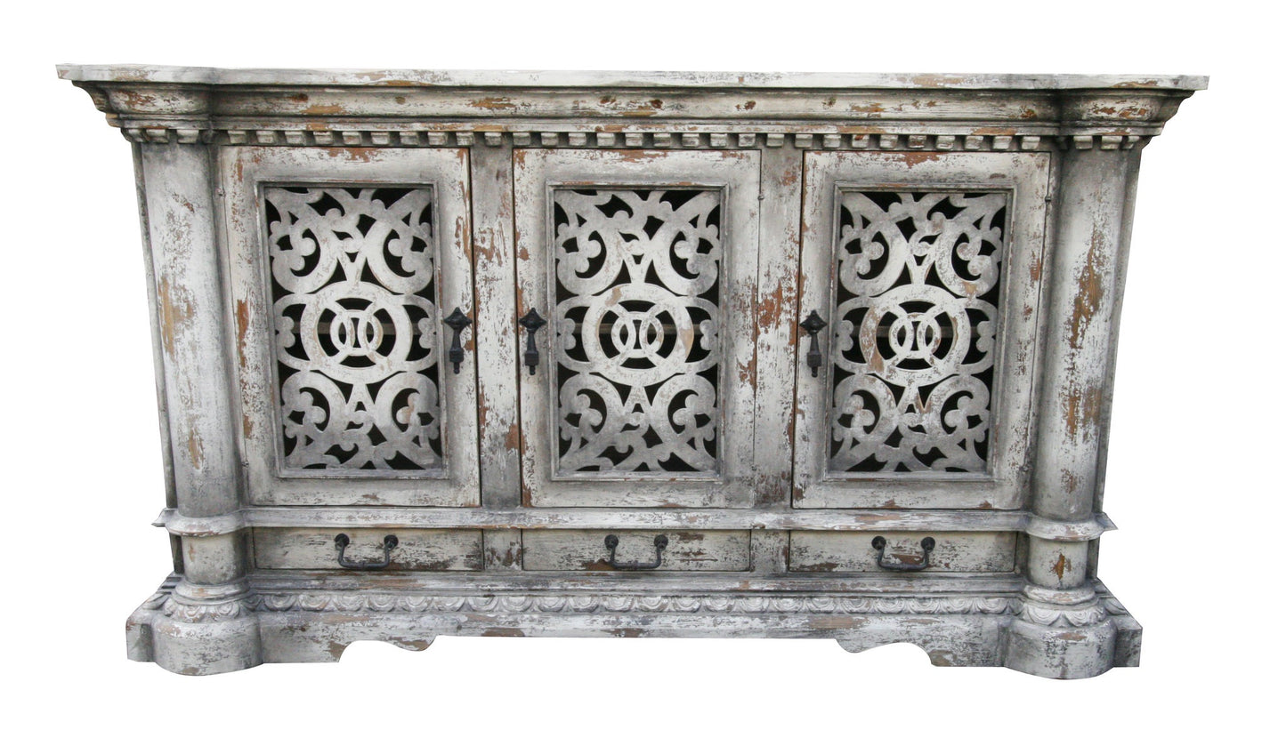 Versailles Weathered White Dining Room Buffet Table Handcrafted 20 x 84 x 48 Premium