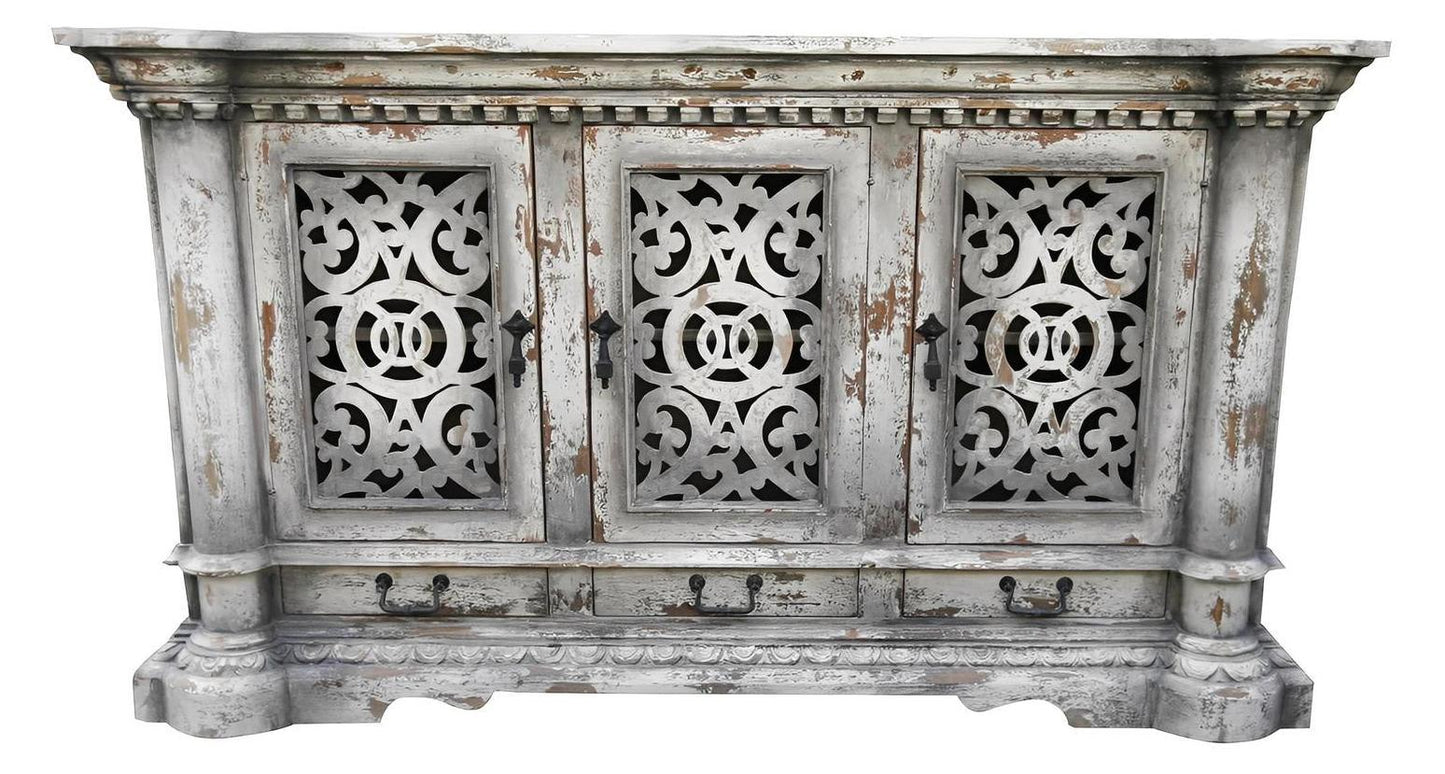 Versailles Weathered White Dining Room Buffet Table Handcrafted 20 x 84 x 48 Premium