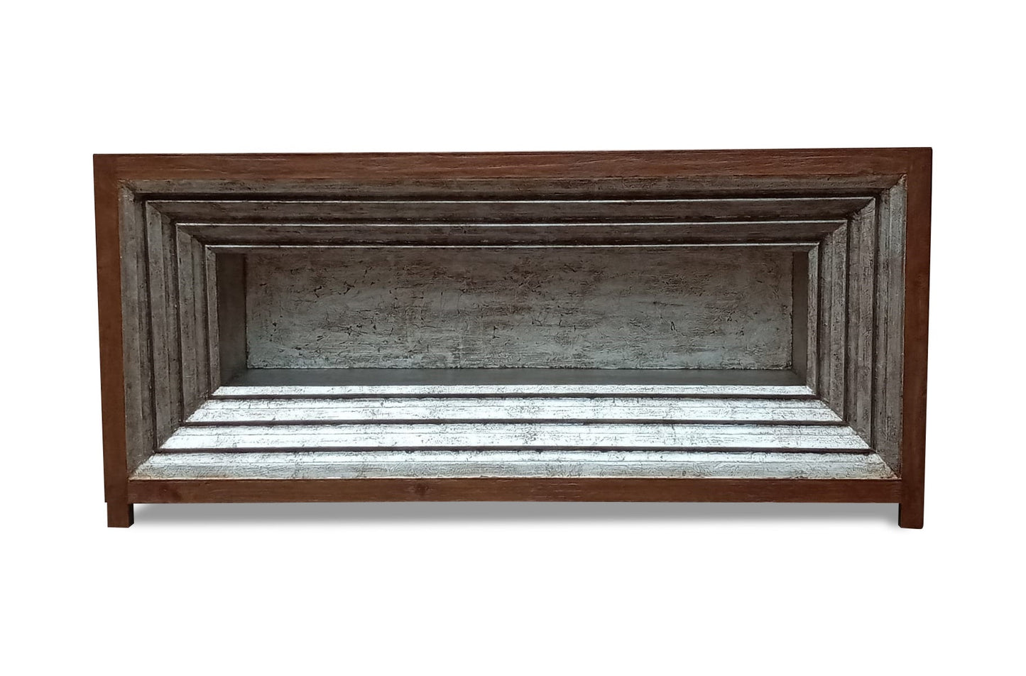 Guilhem-le-Désert Console Table, Two-Tone Brown And Weathered Gray Finish, Layered Recessed Panel Front