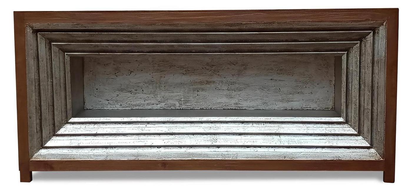 Guilhem-le-Désert Console Table, Two-Tone Brown And Weathered Gray Finish, Layered Recessed Panel Front