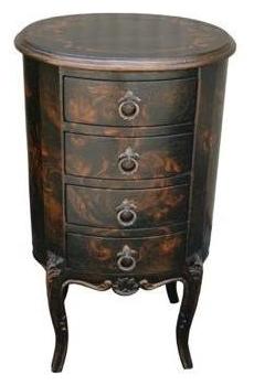 Montargis Chest, Antique Black, Five-Drawer Design With Ornate Brass Ring Pulls And Cabriole Legs