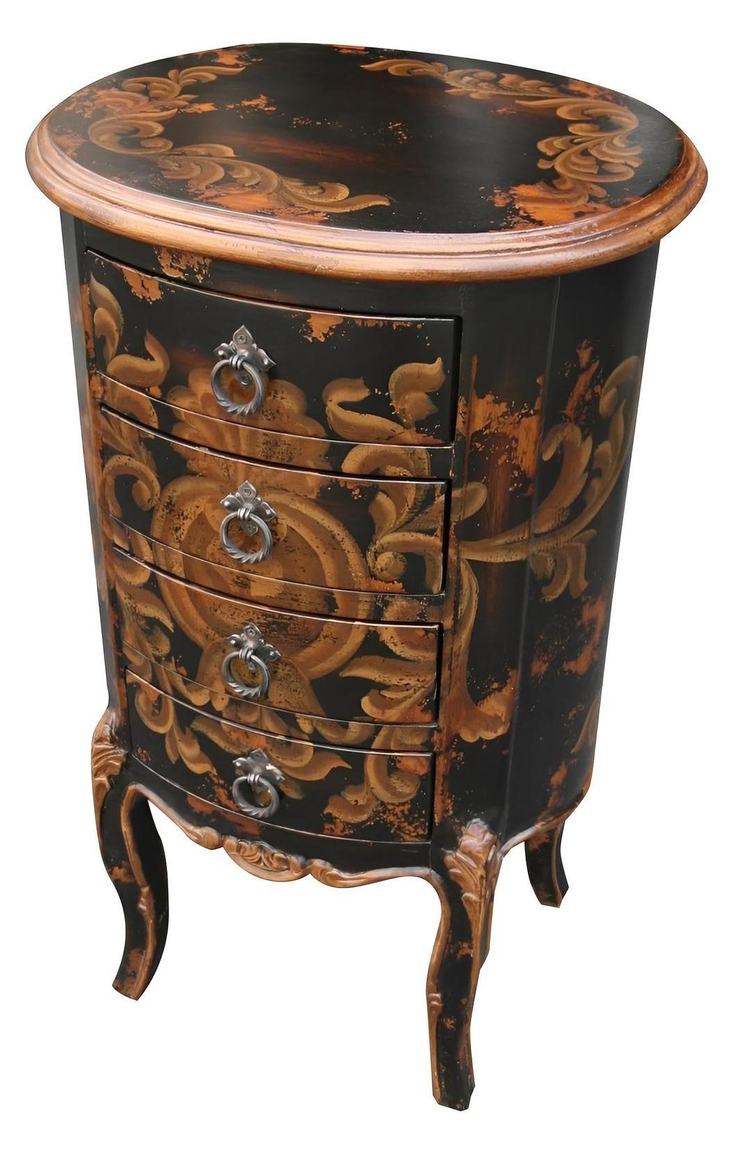 Mont-Dore Chest, Black, Hand-Painted Distressed Black With Antique Gold Scrollwork
