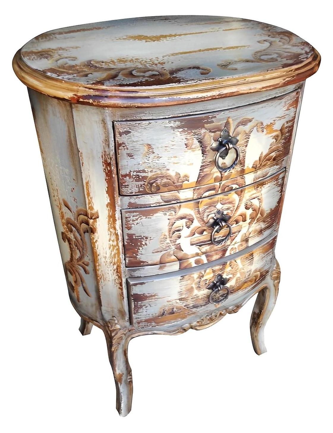 Monteux Chest, Distressed Blue Finish, Ornate Floral Motif Drawers