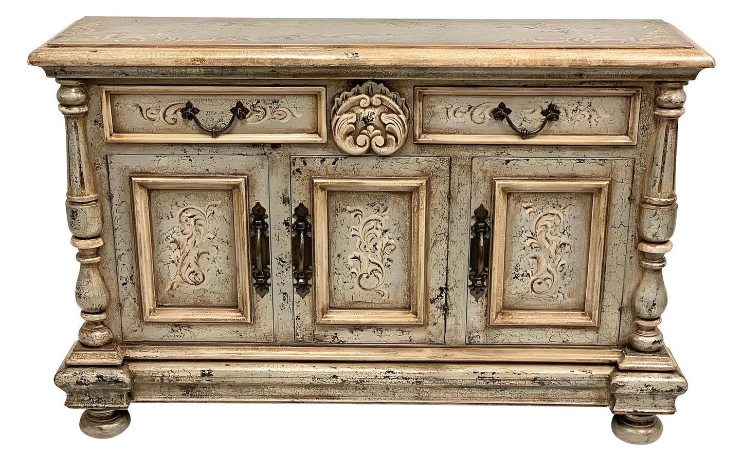 Alhambra Aged Gray And Gold Dining Room Buffet Table - 15x62x40