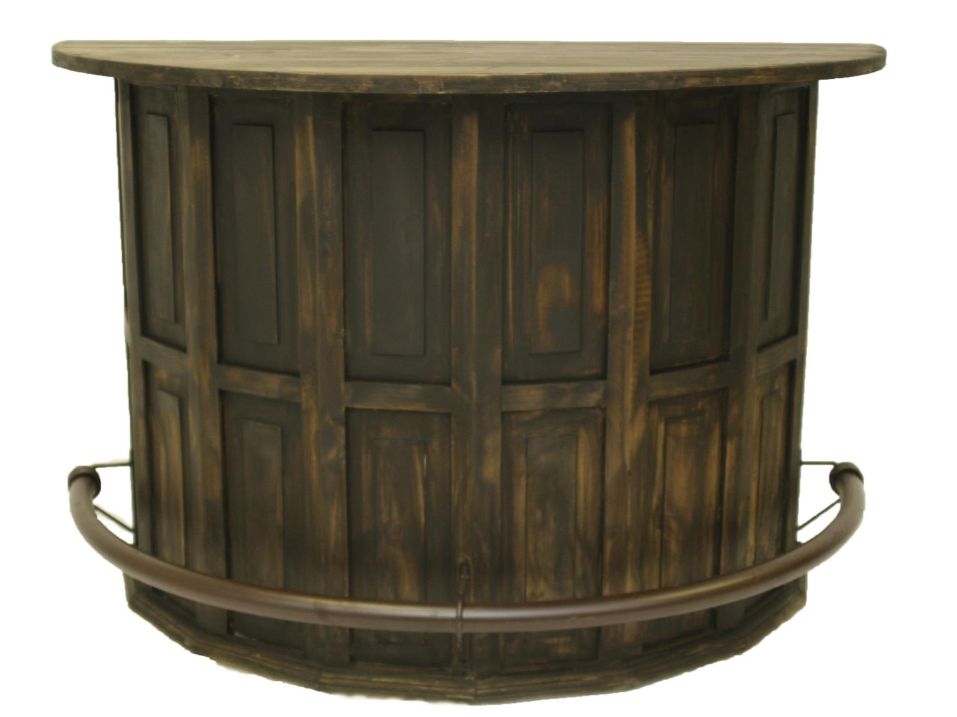 Curved Wooden Bar (Dark Finish) with a Foot Rail 63"x31"x42"