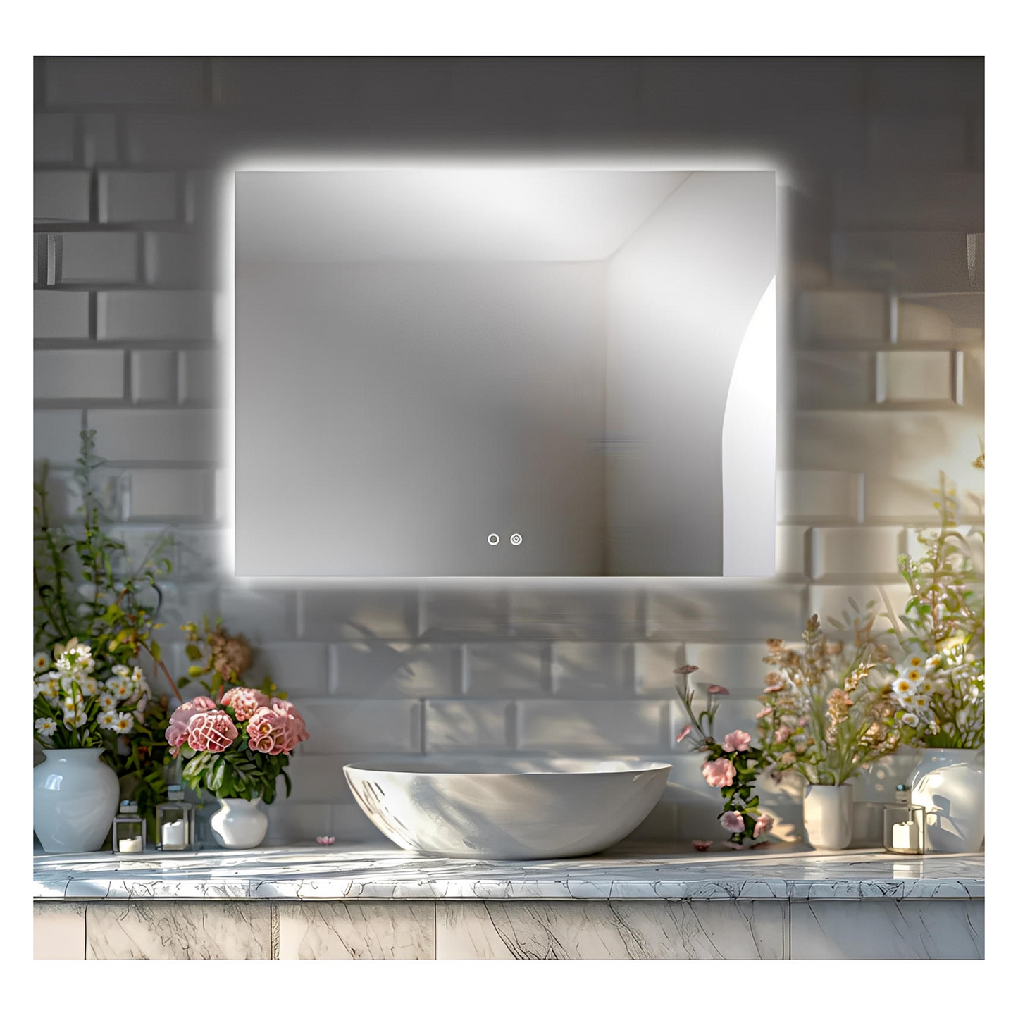 LUXOR LED FRAMELESS VANITY MIRROR - ADJUSTABLE TEMP. & BRIGHTNESS - 48 x 35