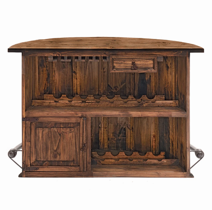 Curved Wooden Bar (Dark Finish) with a Foot Rail 63"x31"x42"