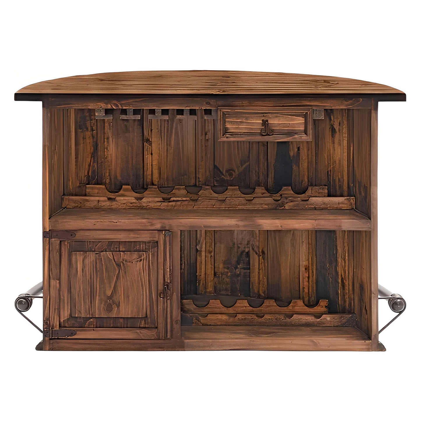 Curved Wooden Bar (Dark Finish) with a Foot Rail 63"x31"x42"