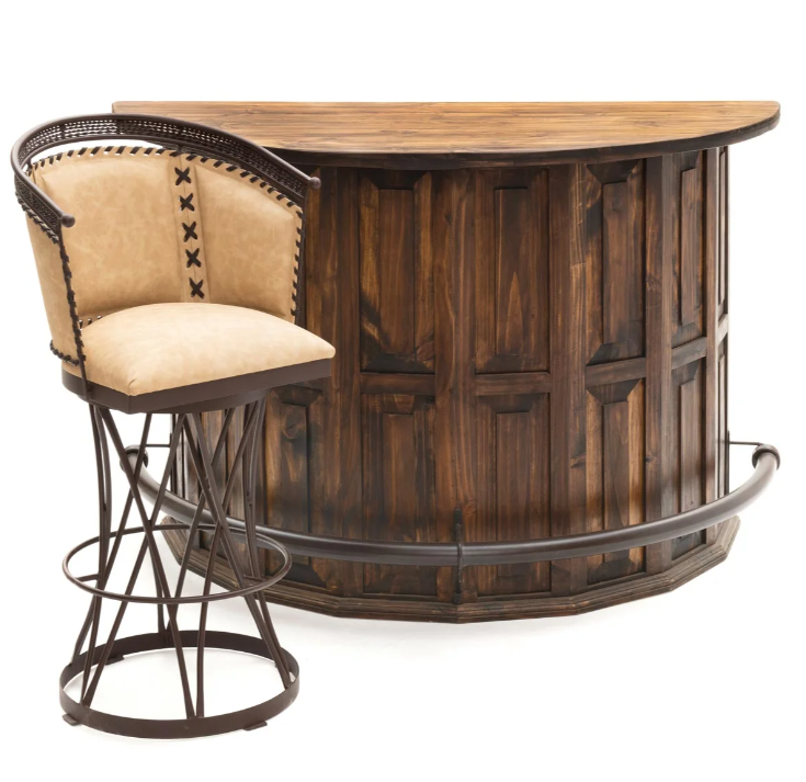 Curved Wooden Bar (Dark Finish) with a Foot Rail 63"x31"x42"