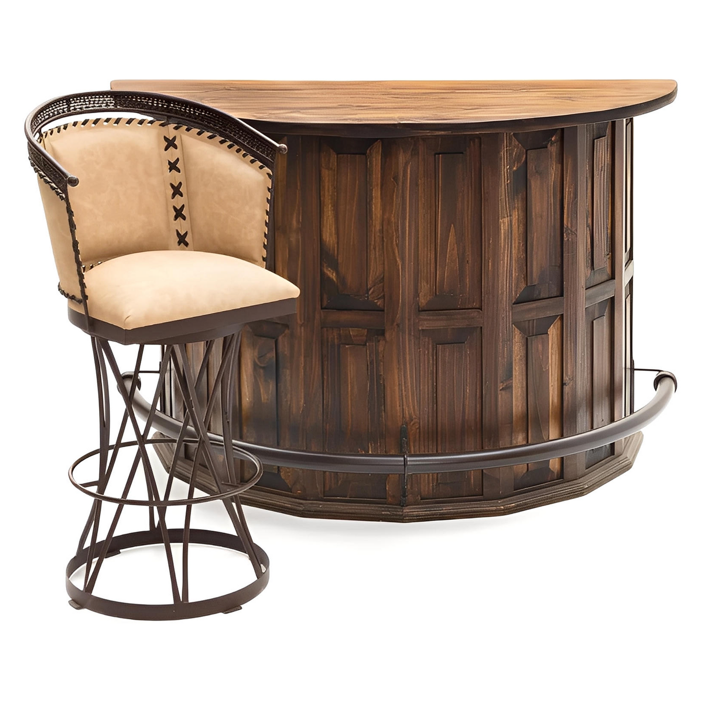 Curved Wooden Bar (Dark Finish) with a Foot Rail 63"x31"x42"