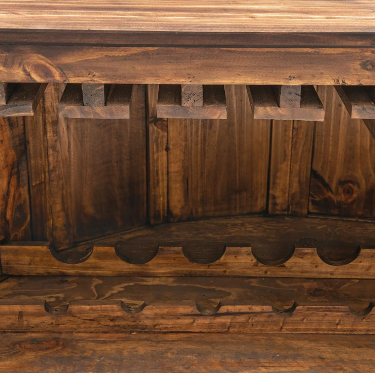 Curved Wooden Bar (Dark Finish) with a Foot Rail 63"x31"x42"