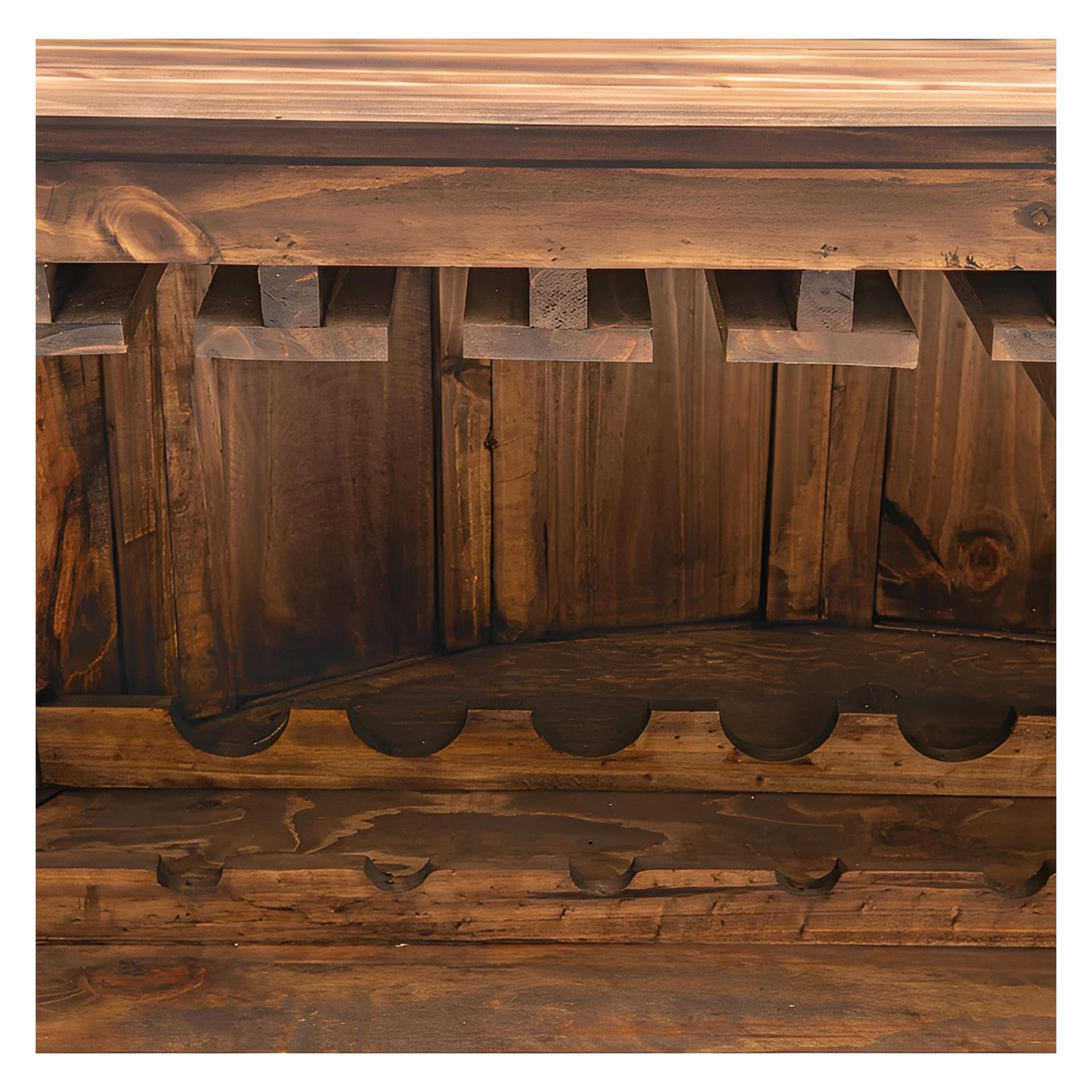 Curved Wooden Bar (Dark Finish) with a Foot Rail 63"x31"x42"