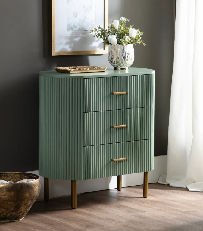 Stowe Painted Green Nightstands (2-Pack) Transitional, tapered legs, felt-lined top drawers