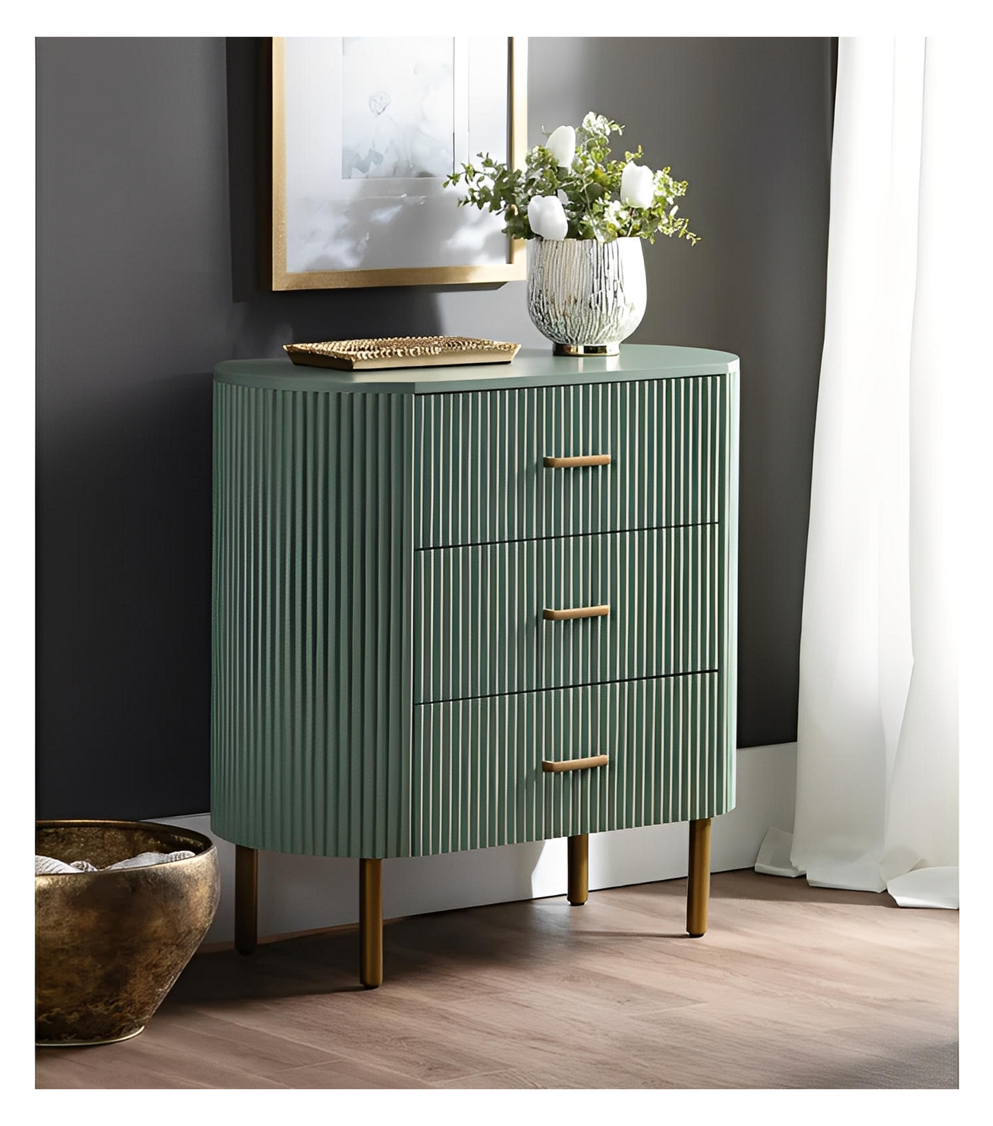 Stowe Painted Green Nightstands (2-Pack) Transitional, tapered legs, felt-lined top drawers