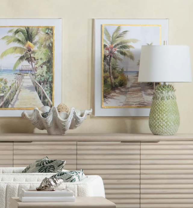 Green Glazed Pineapple Table Lamps (2-Pack), Coastal