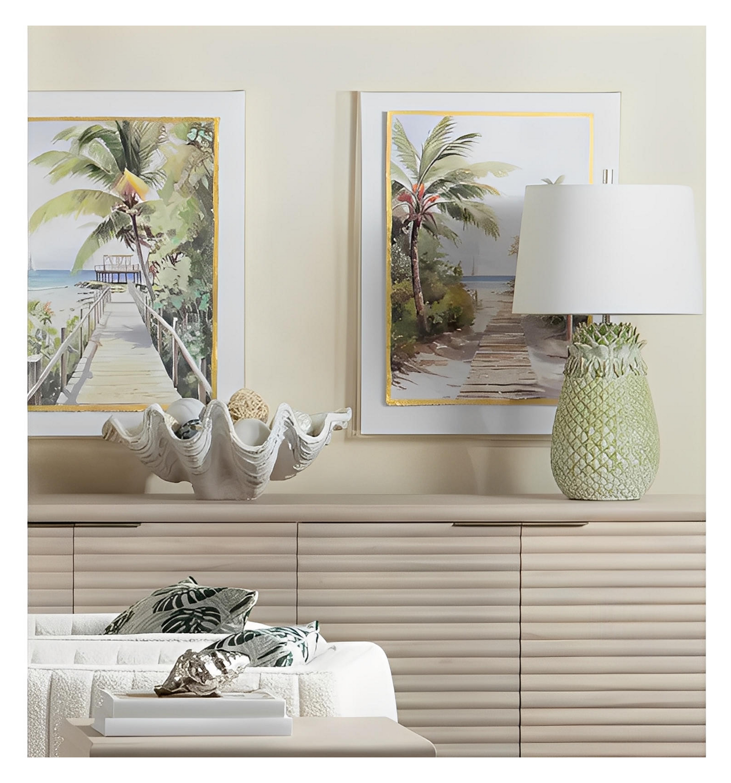 Green Glazed Pineapple Table Lamps (2-Pack), Coastal