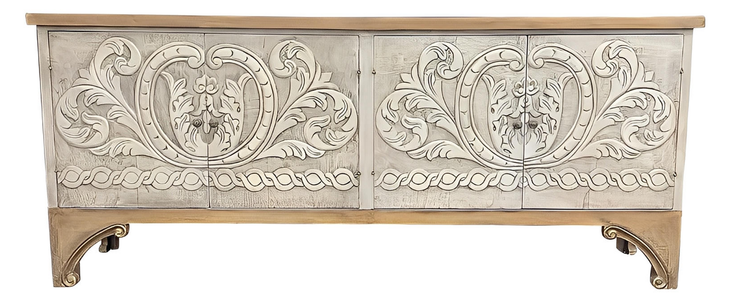 Rochambeau Handcarved Dining Room Buffet Table, Beige, Tan - 86 in