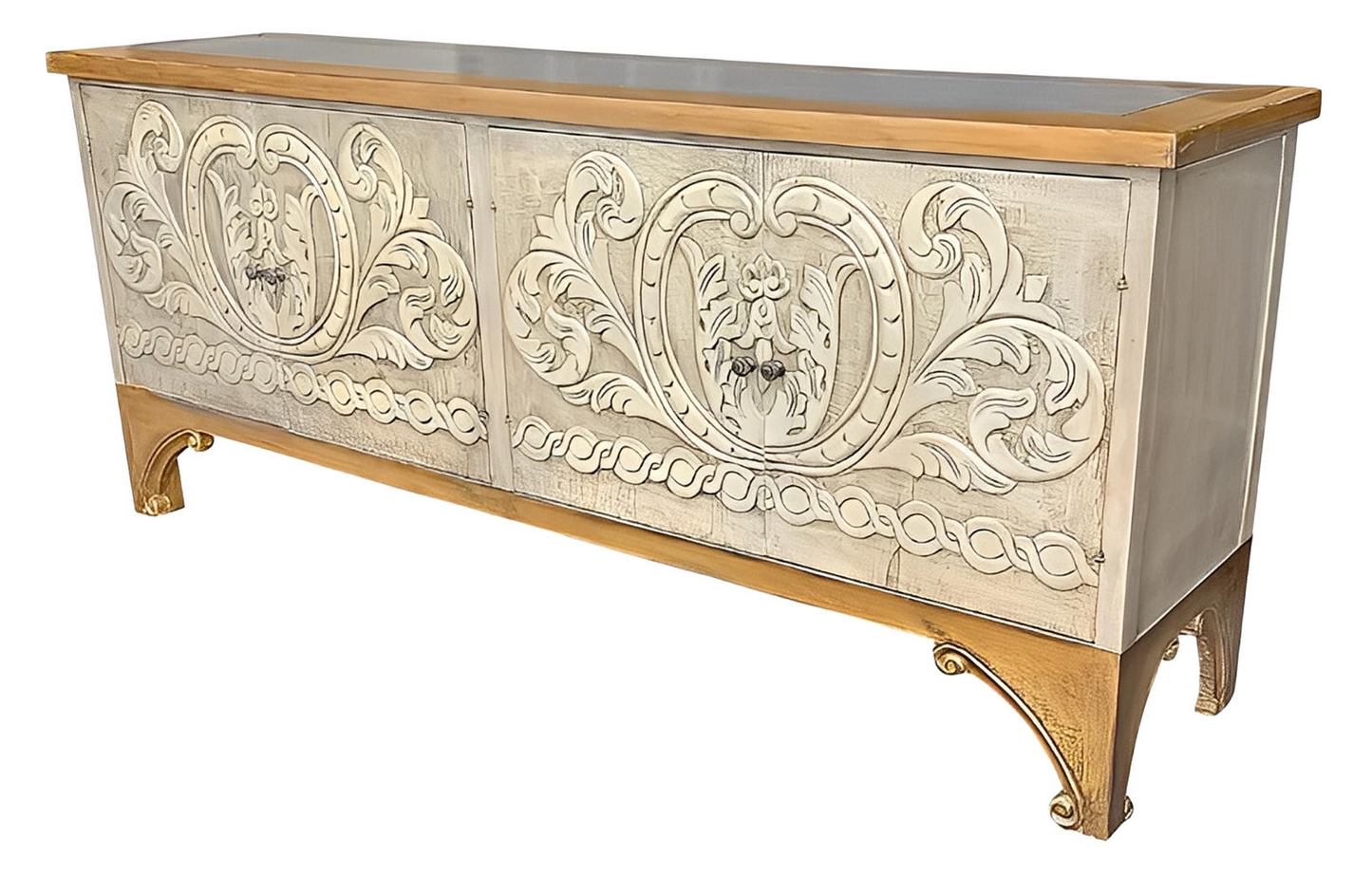 Rochambeau Handcarved Dining Room Buffet Table, Beige, Tan - 86 in