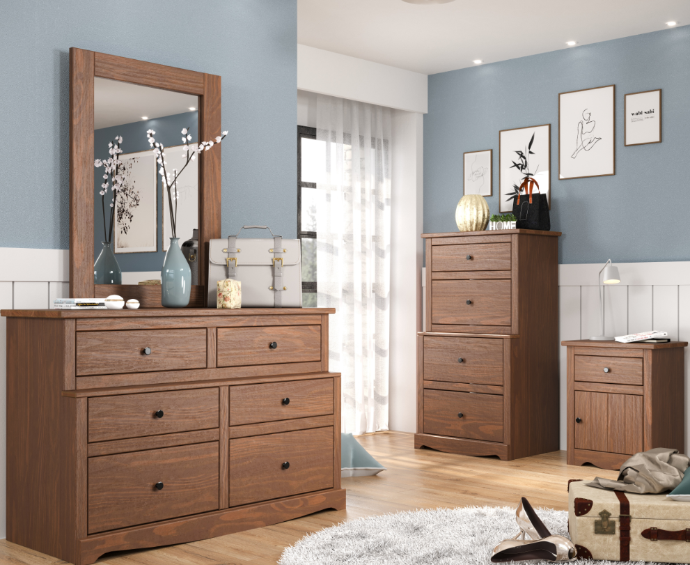 Lakehouse Triple Twin Stackable Bunk Bed, Mahogany Brown Finish, Constructed from Solid Pine Wood