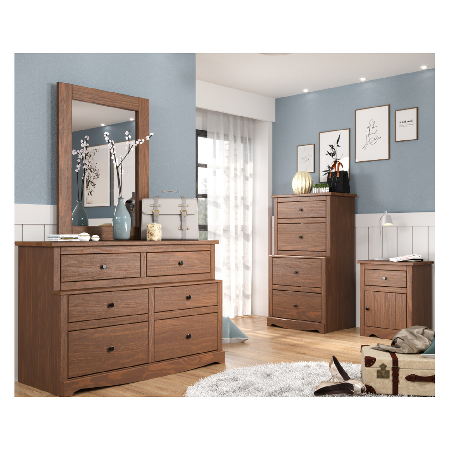 Lakehouse Triple Twin Stackable Bunk Bed, Mahogany Brown Finish, Constructed from Solid Pine Wood