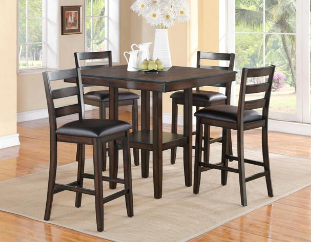 Tyler 5-PC Counter Height Table & 4) Chairs; Dark Brown