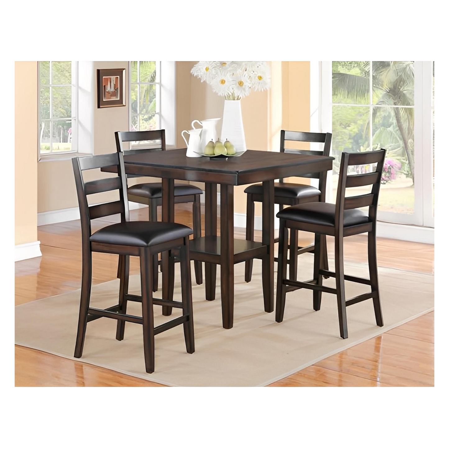 Tyler 5-PC Counter Height Table & 4) Chairs; Dark Brown