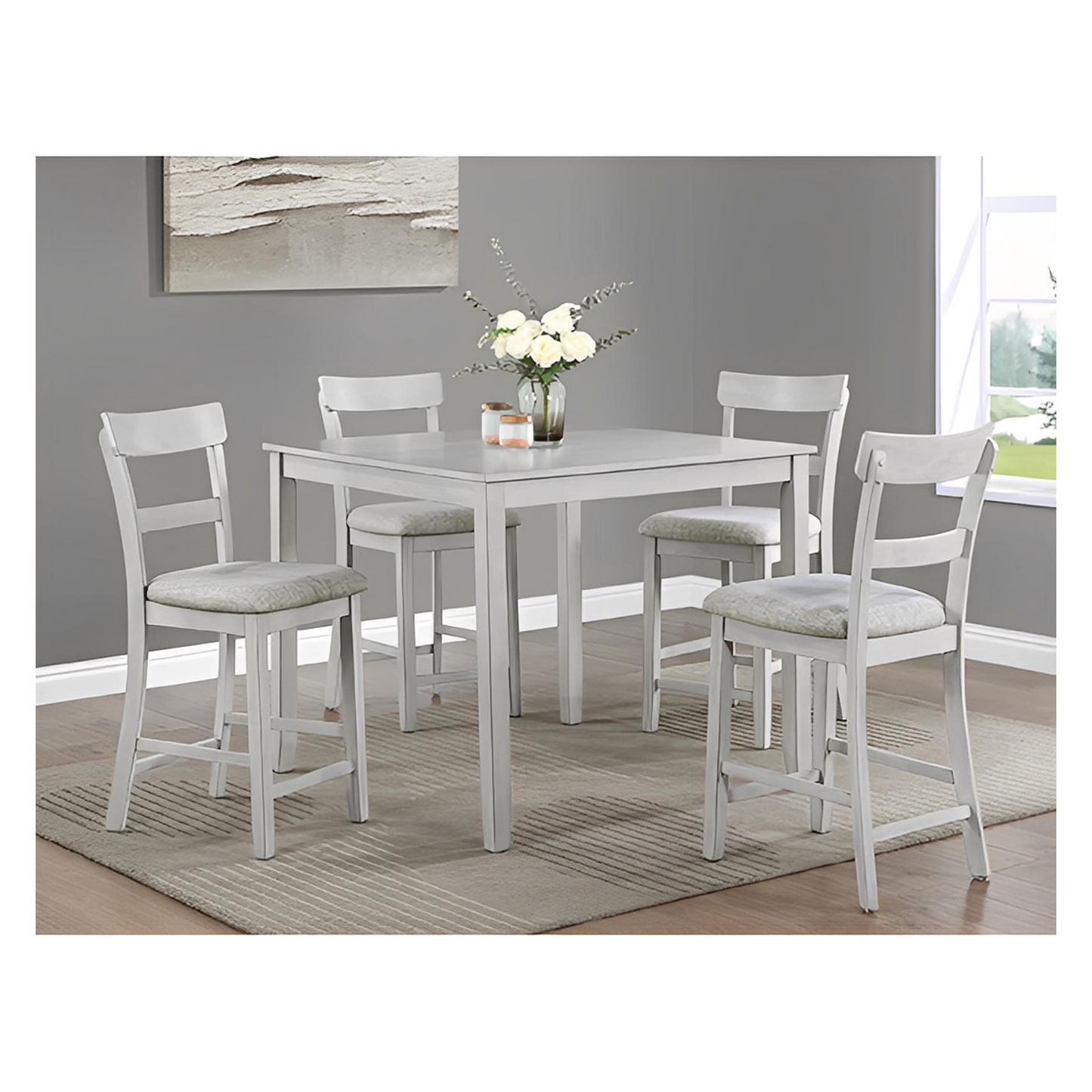 Darby 5PC Counter Height Table & 4) Chairs; Light Gray