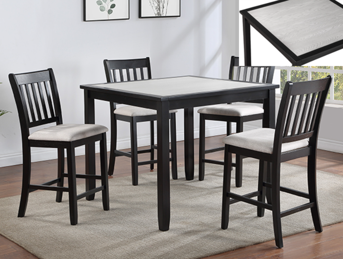Salander 5-PC Counter Height Table & 4) Chairs; Black & Gray