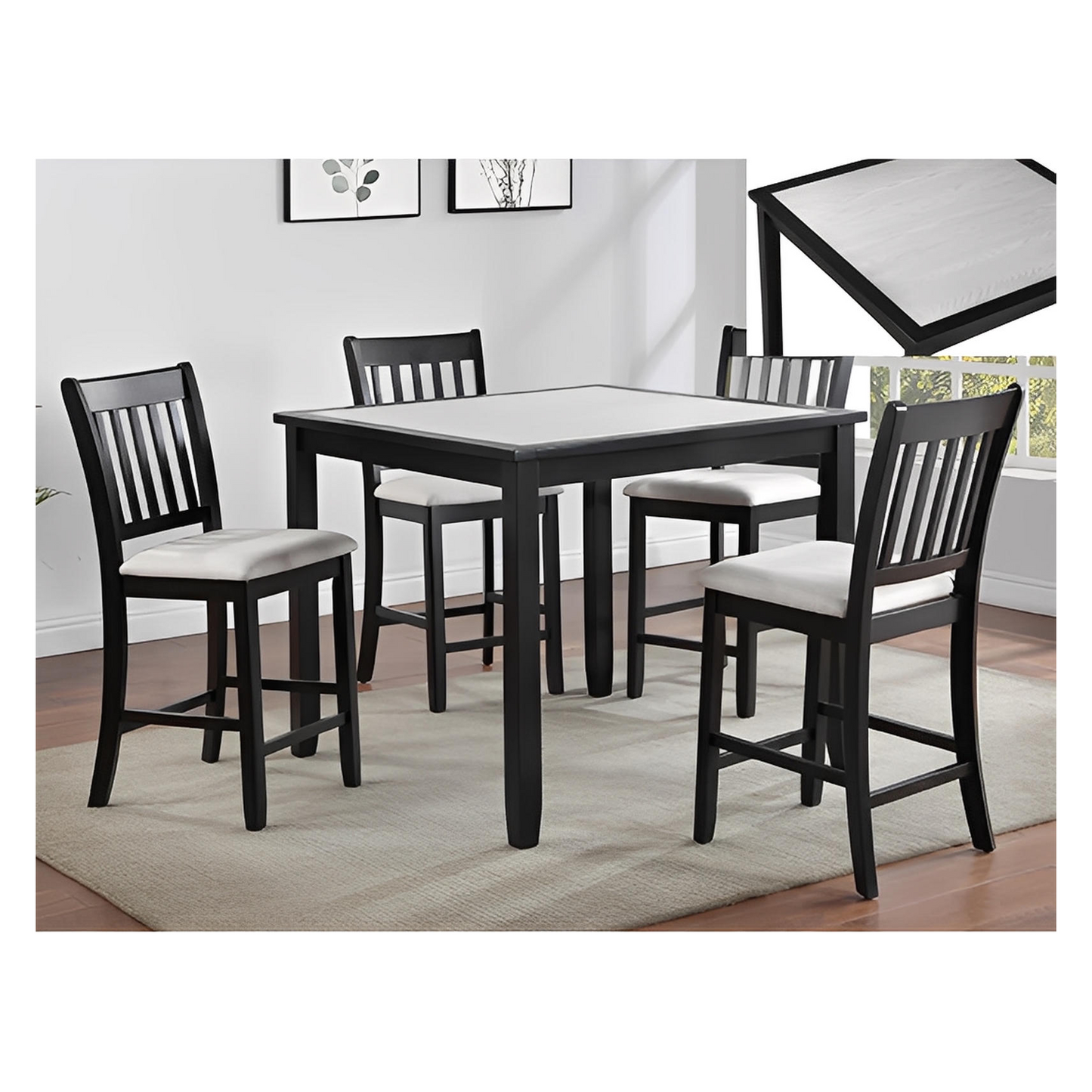 Salander 5-PC Counter Height Table & 4) Chairs; Black & Gray