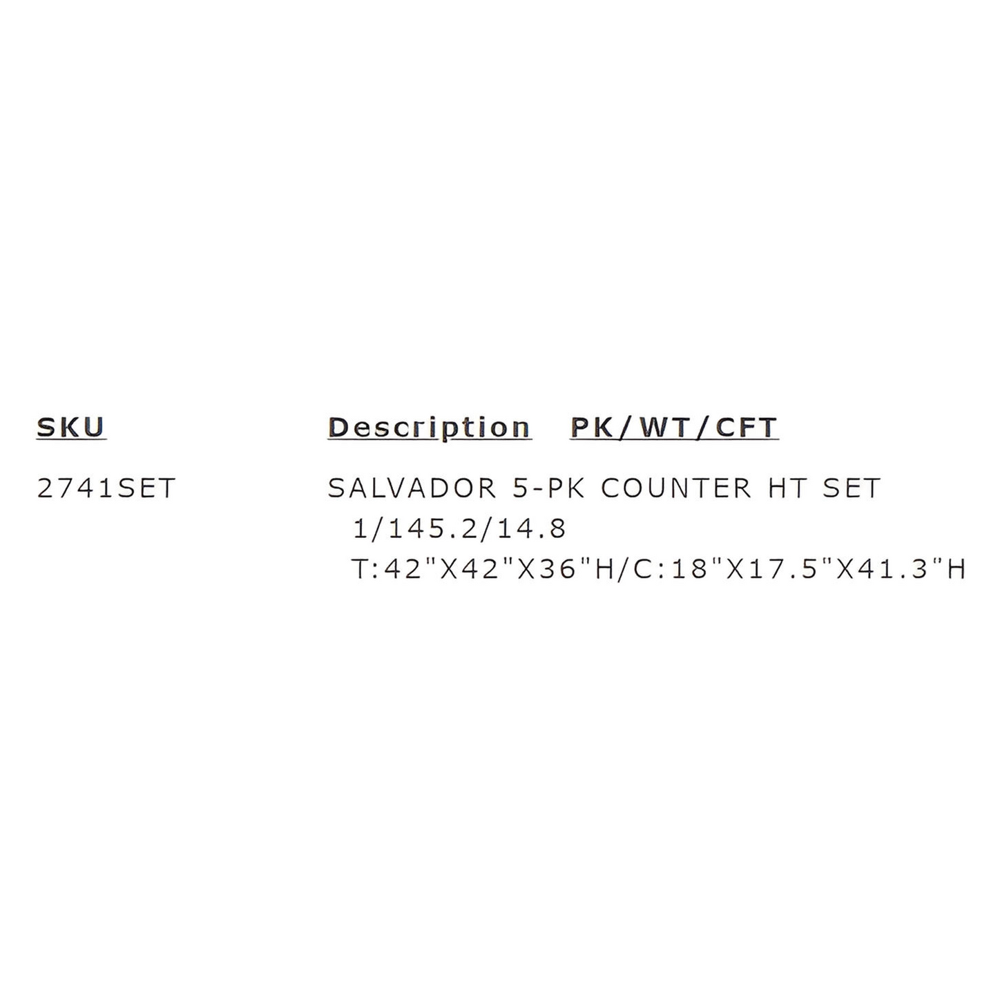 Salander 5-PC Counter Height Table & 4) Chairs; Black & Gray