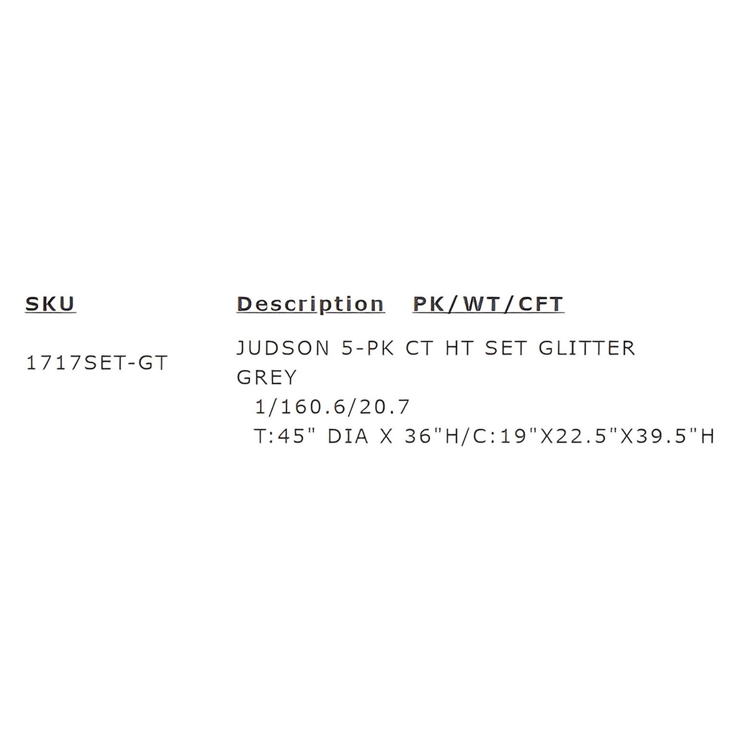 Justin 5PC Counter Ht Table & 4) Chairs; round faux marble-top; Gray