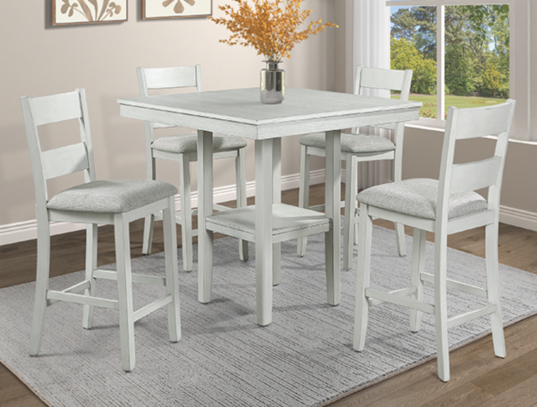 Lewis 5-PC Counter Height Table & 4) Chairs; Drift Wood Finish