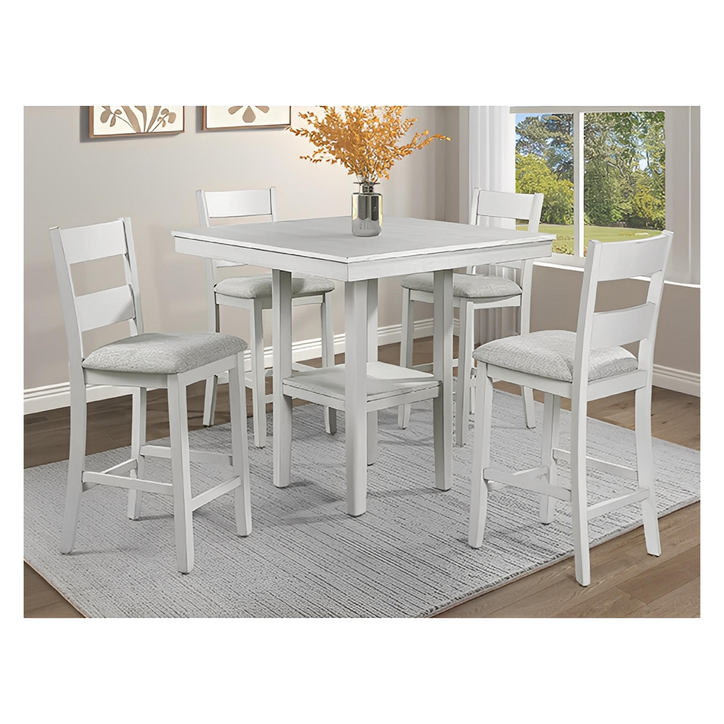 Lewis 5-PC Counter Height Table & 4) Chairs; Drift Wood Finish