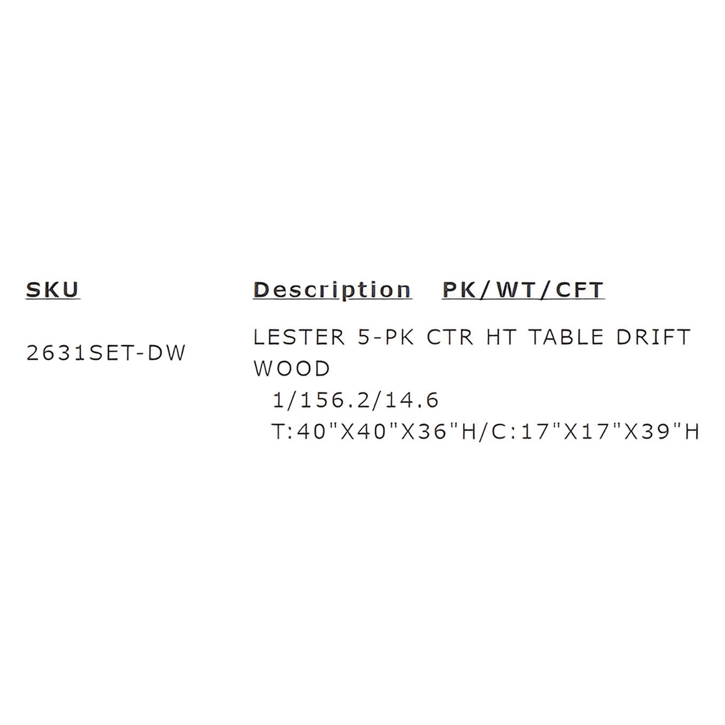 Lewis 5-PC Counter Height Table & 4) Chairs; Drift Wood Finish
