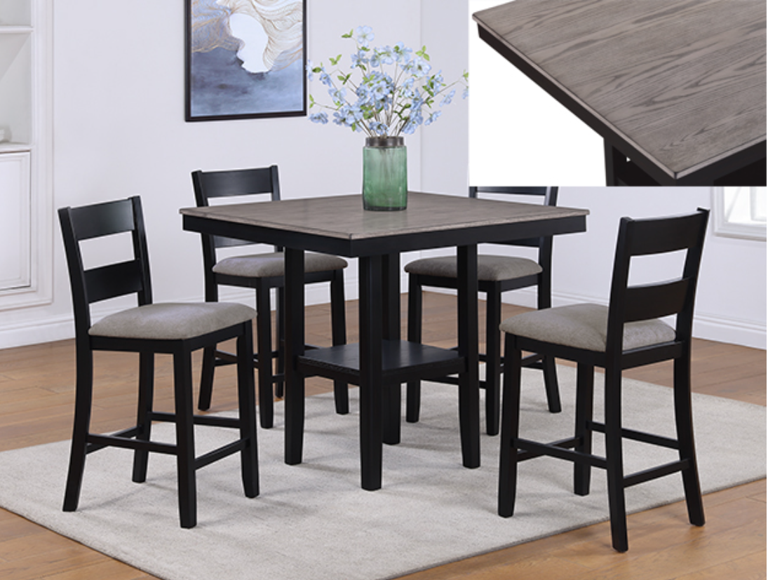 Levi 5-PC Counter Height Table & 4) Chairs; Wood Grain Tabletop
