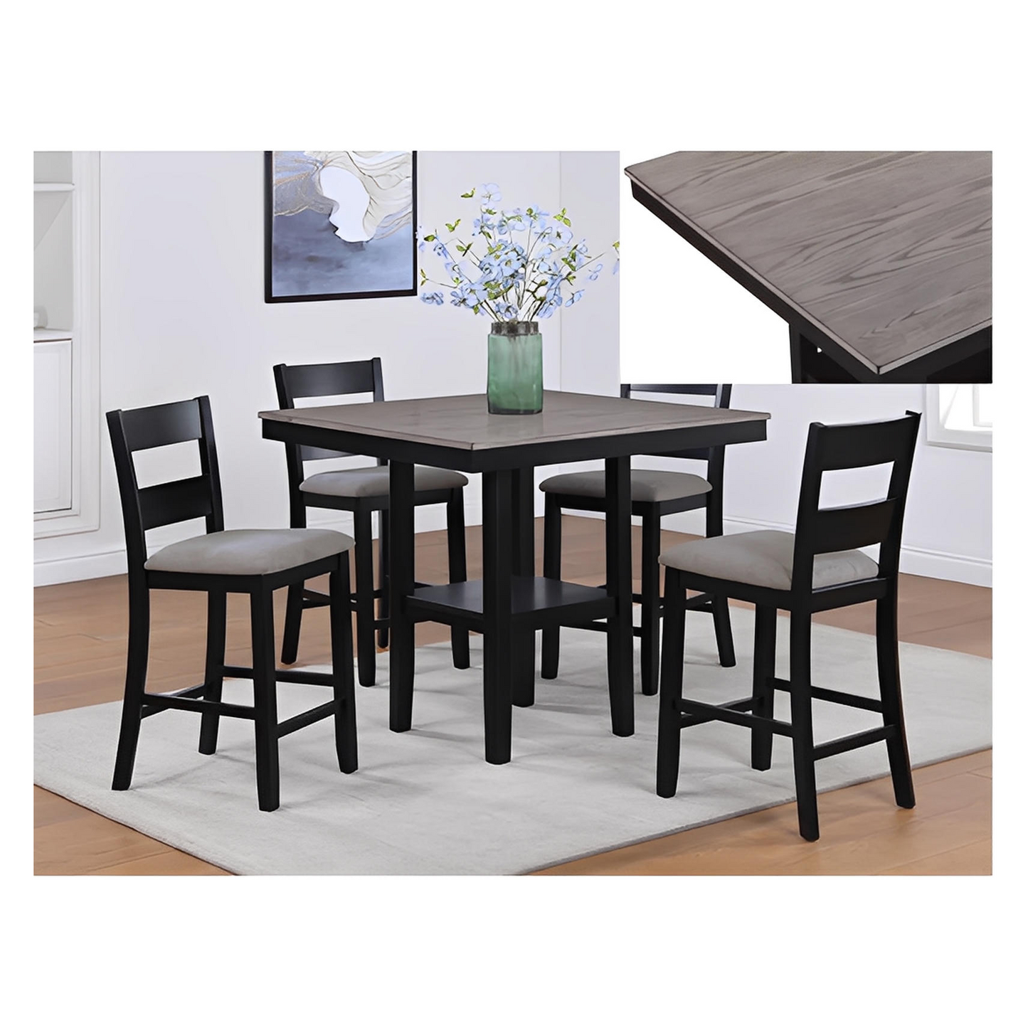 Levi 5-PC Counter Height Table & 4) Chairs; Wood Grain Tabletop