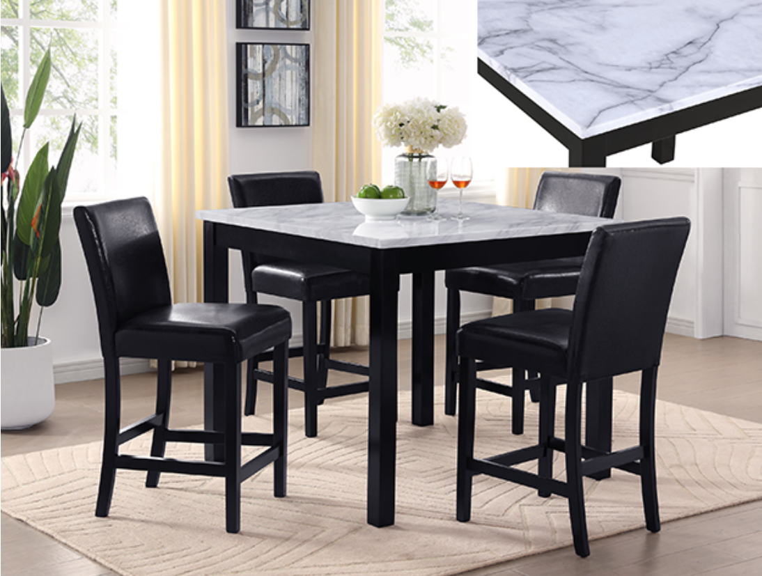 Lennix 5-PC Counter Height Table & 4) Chairs; Faux-Marble Tabletop