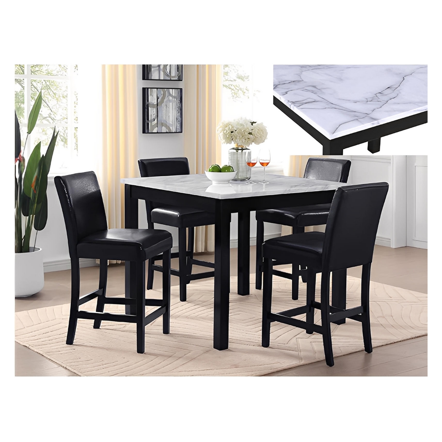 Lennix 5-PC Counter Height Table & 4) Chairs; Faux-Marble Tabletop