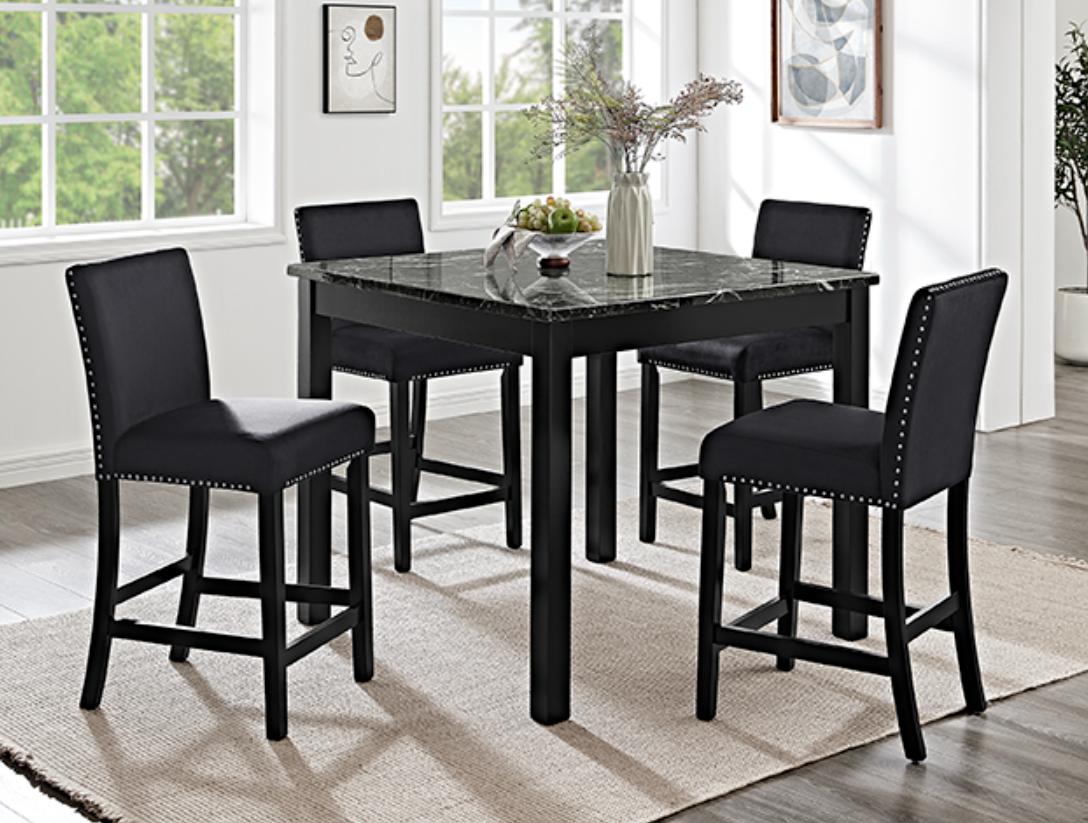 Lennix 5-PC Counter Height Table & 4) Chairs; Bold, Striking, Black