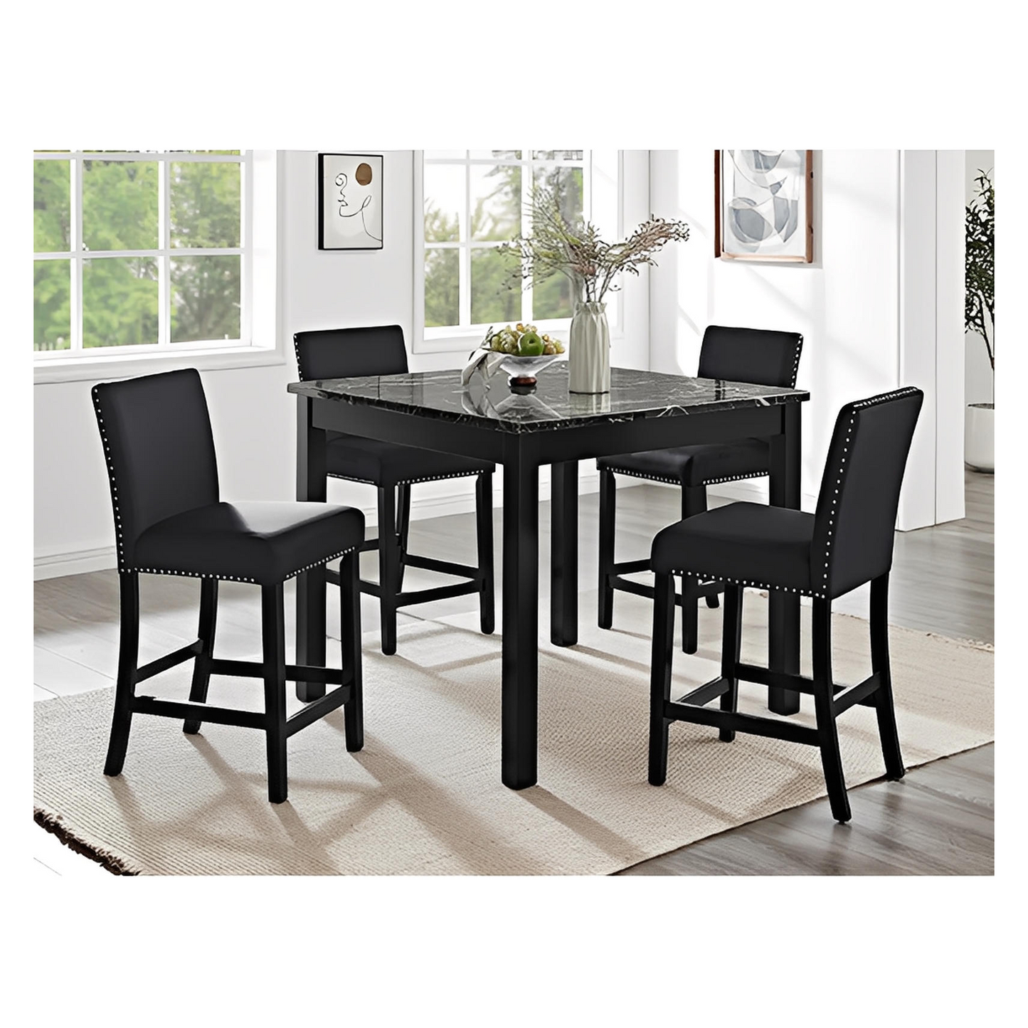Lennix 5-PC Counter Height Table & 4) Chairs; Bold, Striking, Black