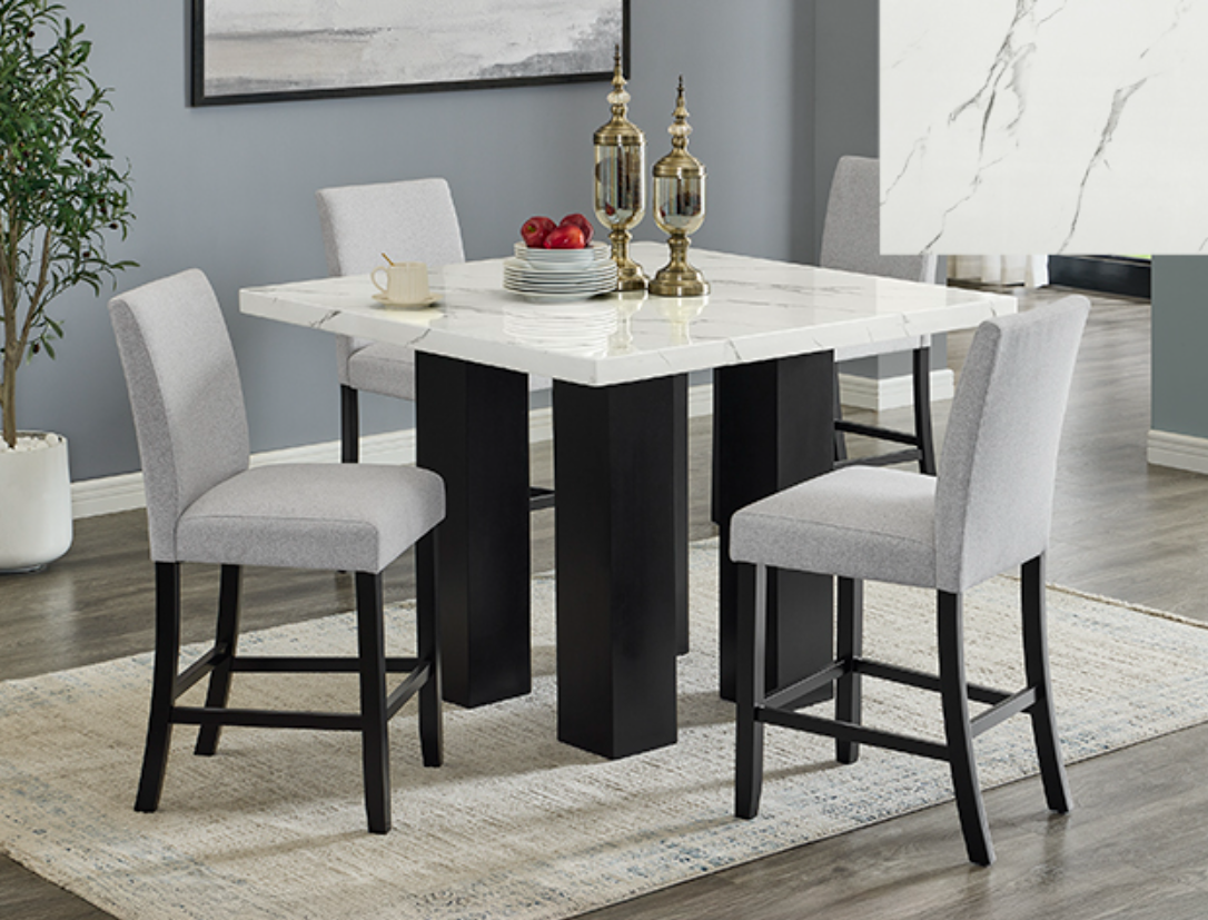 Broadway 5-PC Counter Ht White Faux-Marble Table & 4) Chairs