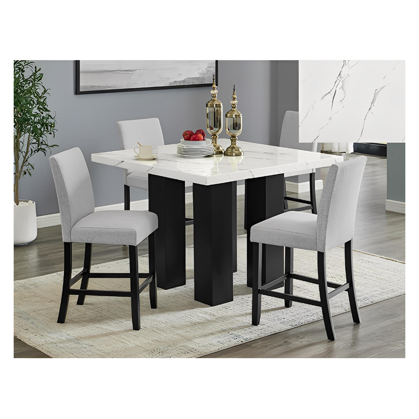 Broadway 5-PC Counter Ht White Faux-Marble Table & 4) Chairs