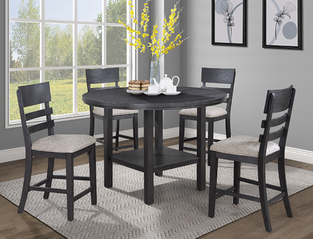 Daniel 5-PC Round Counter Height Table & 4) Chairs; Black