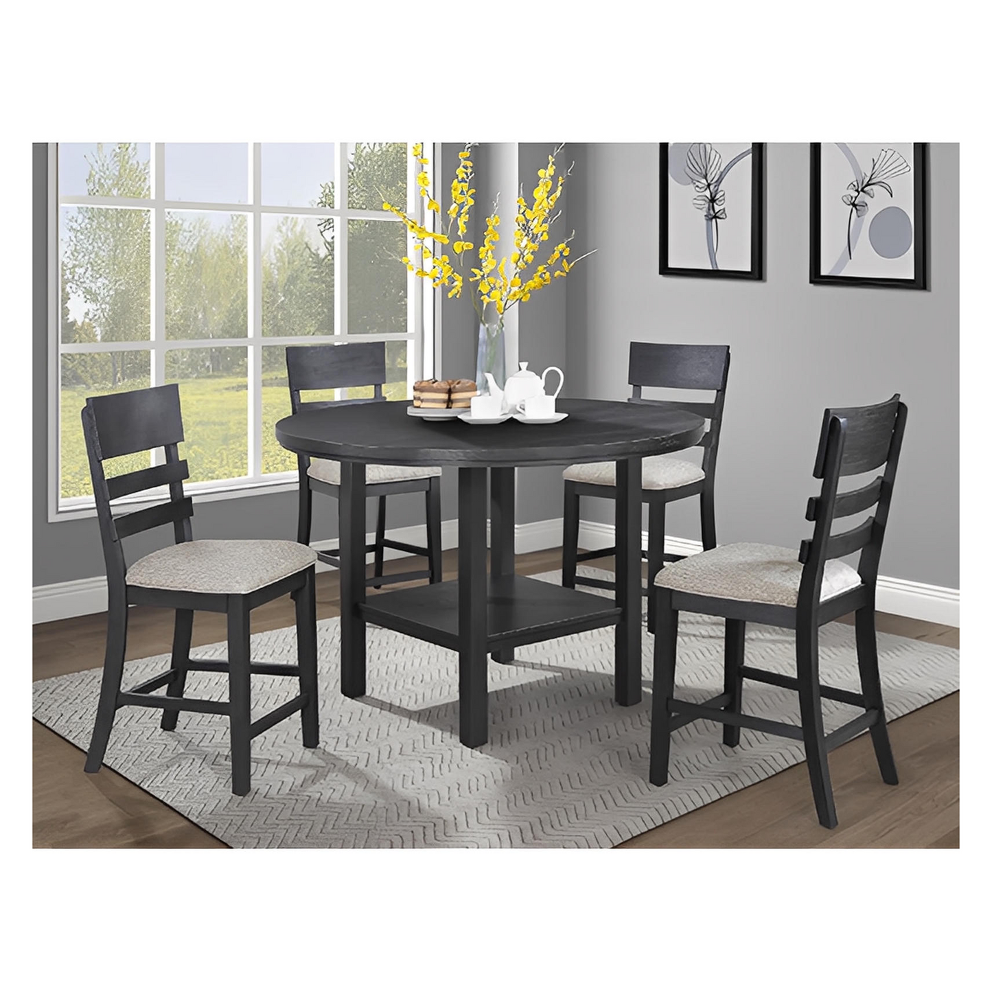 Daniel 5-PC Round Counter Height Table & 4) Chairs; Black