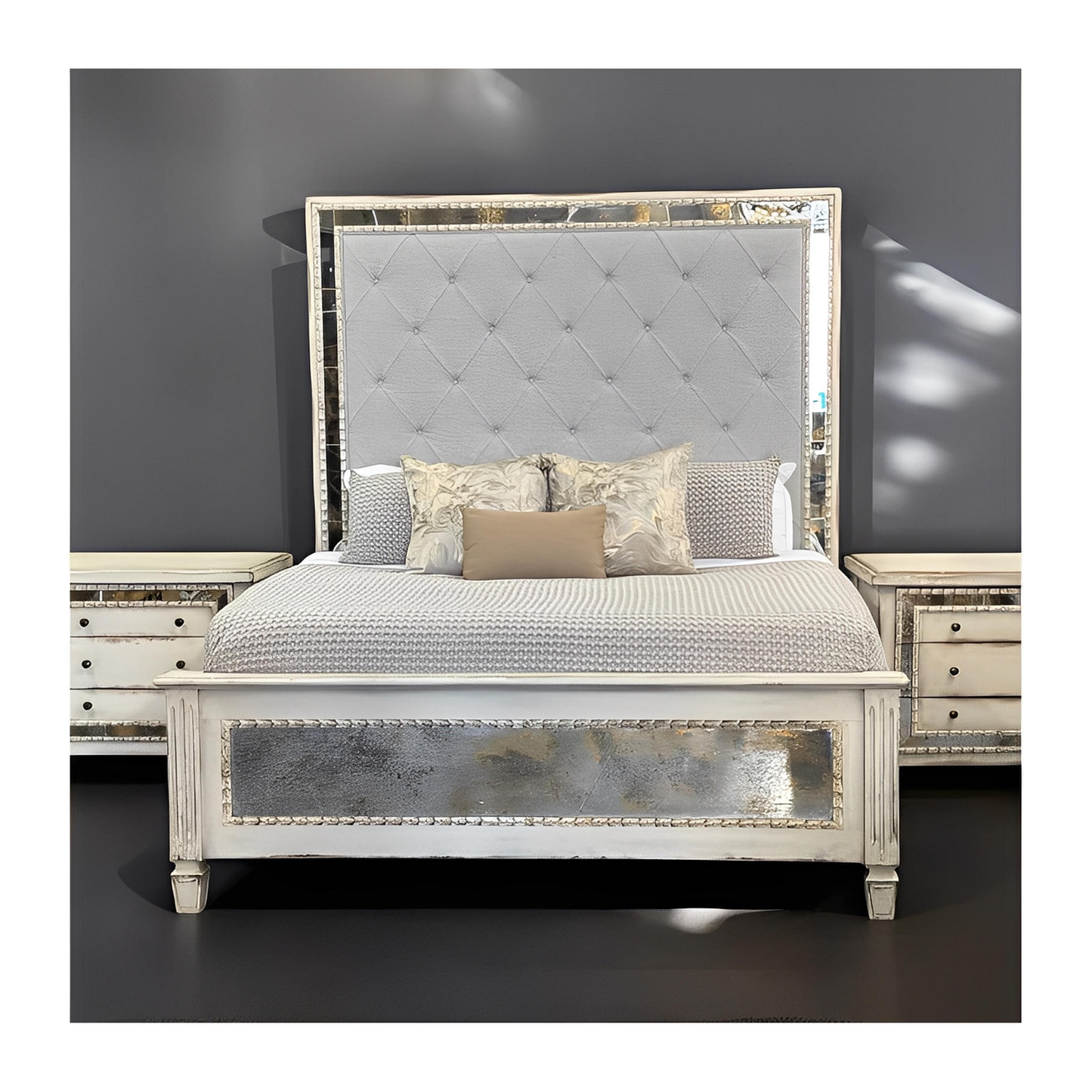ISABELLE BEDROOM SET | 87" Tall | Antique Mirror Details | Includes Delivery and Assembly