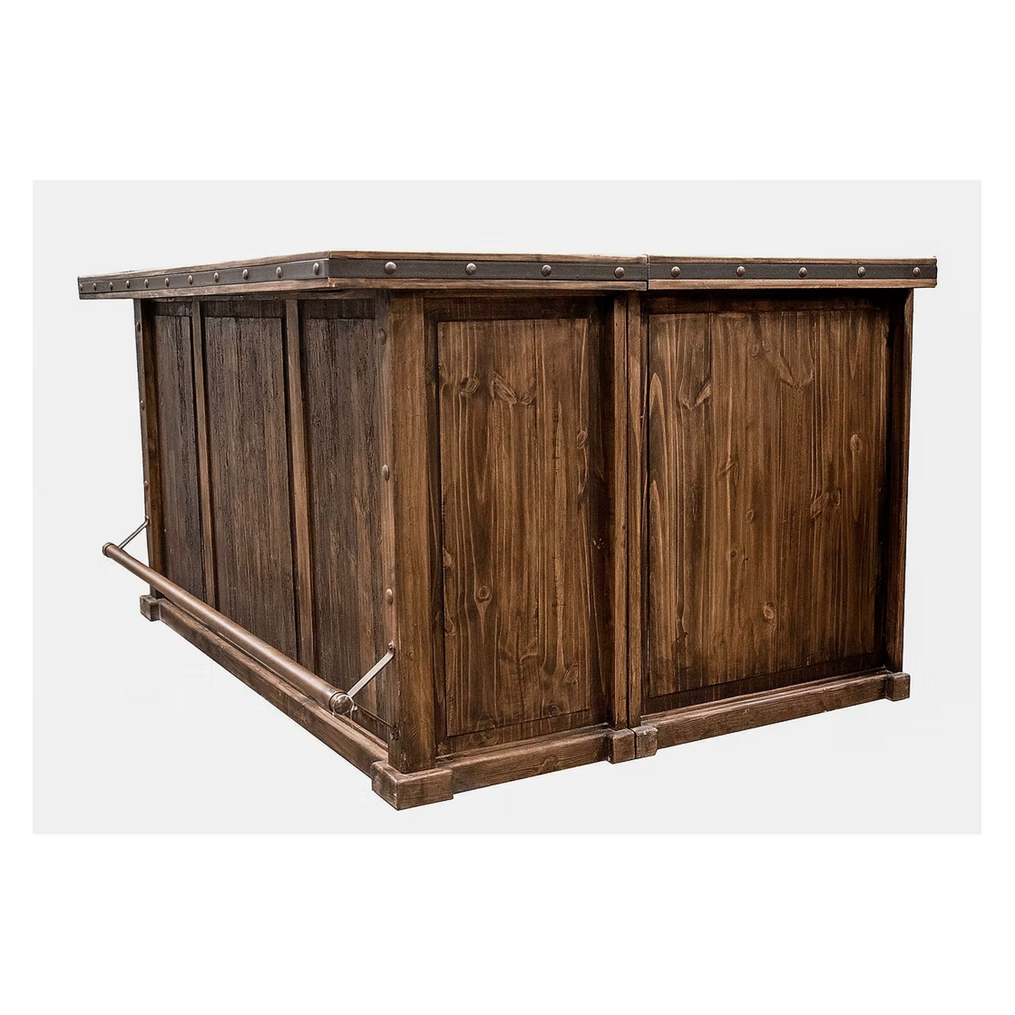 Whiskey River Handmade Wooden Home Bar with Ample Storage and Foot Rail 78x26x41" with Optional L Extension